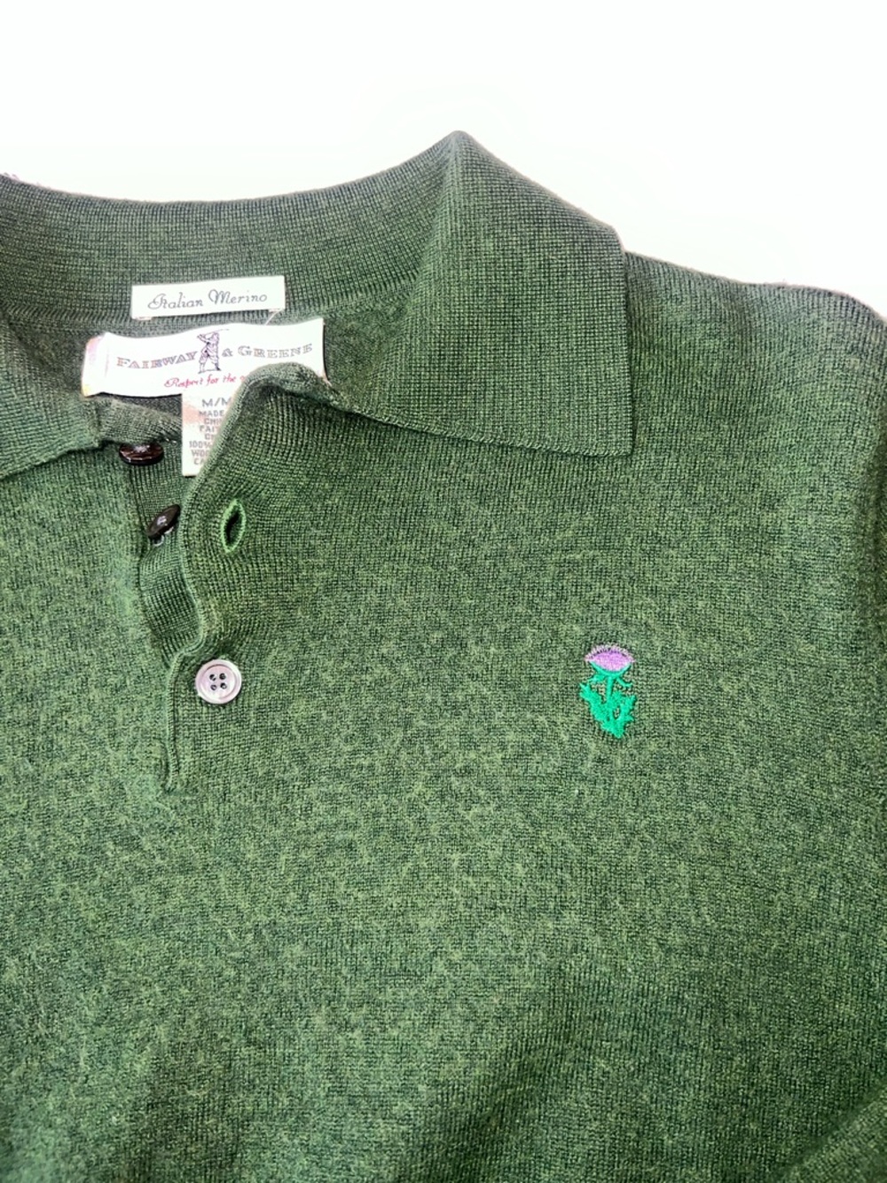 Vintage 100% Italian Wool Fairway & Greene Green Polo Sweater - Picture 3 of 4
